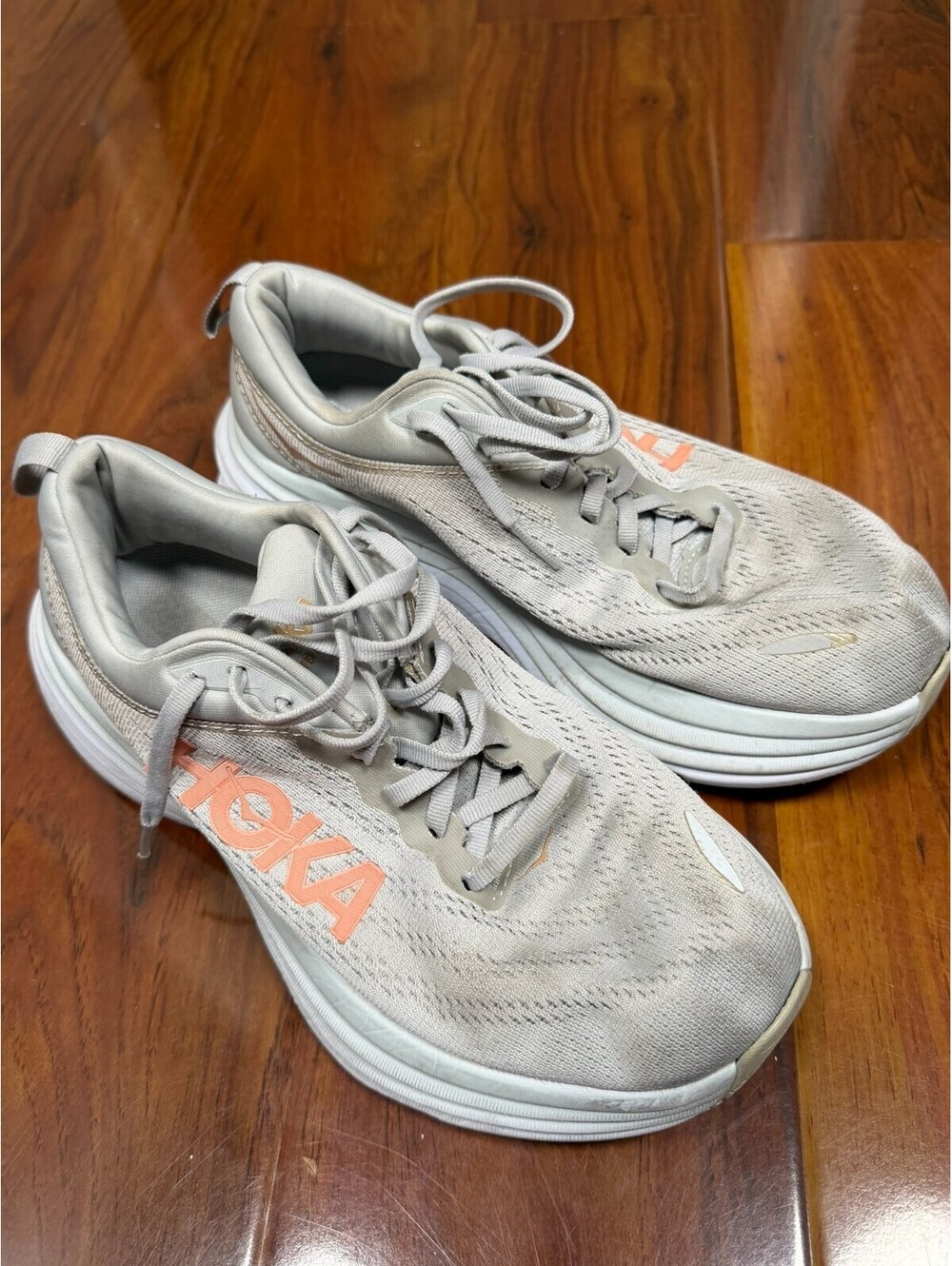 Hoka Bondi 8 Womens 8D Wide Grey Running Shoes Sneakers 1127954 HMLR